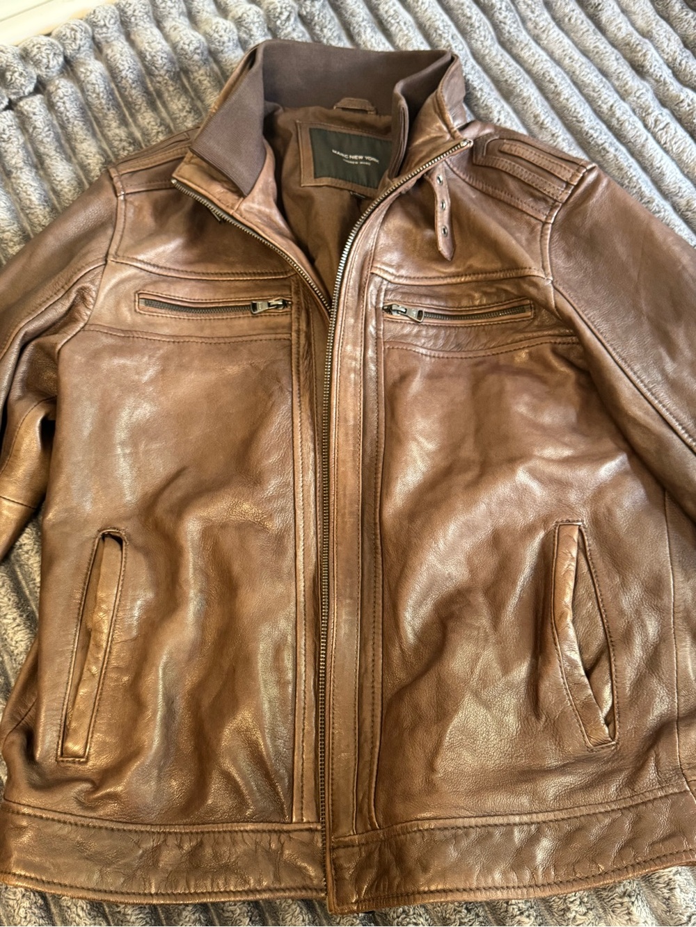 Marc New York Brown Leather Bomber Jacket - Picture 4 of 5